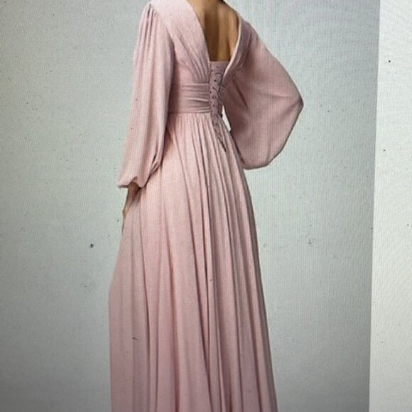 Black Plus 28W Formal Chiffon Long Sleeve Maxi Pockets - Picture 2 of 8